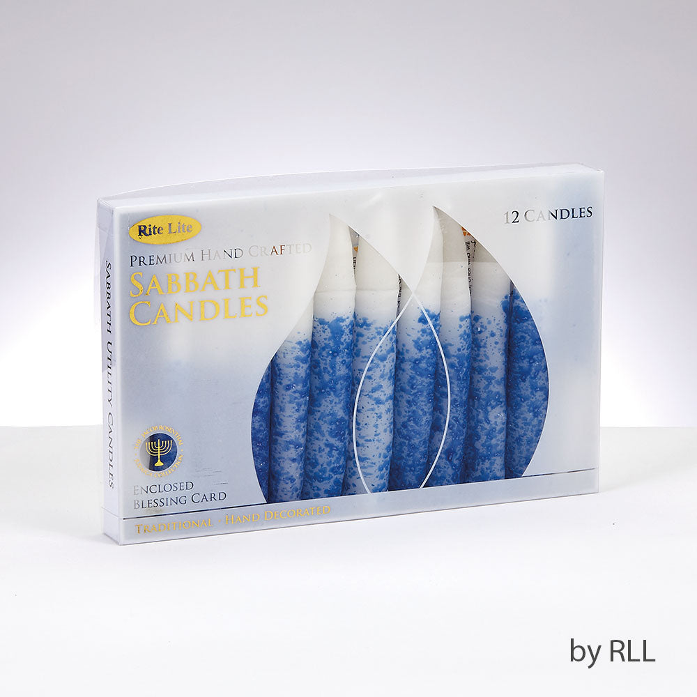 Blue and White Speckled Shabbat Candles