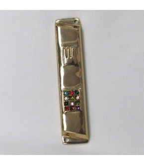 Brass Mezuzah Case with Colorful  Stones