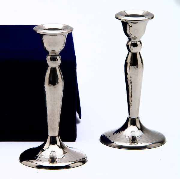 Hammered Stainless Steel  Shabbat Candlesticks