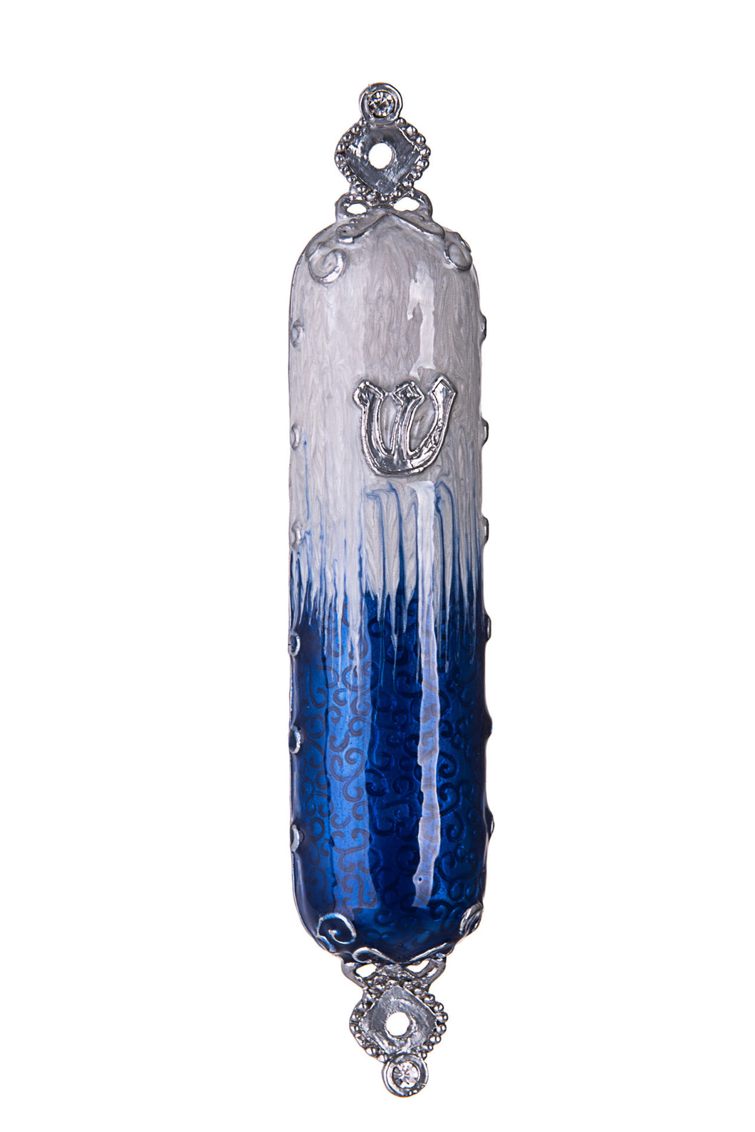 Blue and White Enameled Mezuzah Case