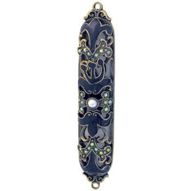 Jeweled Blue Enamel Mezuzah Case