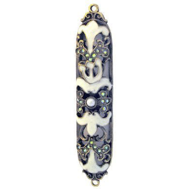 Jeweled White Enameled Mezuzah Case