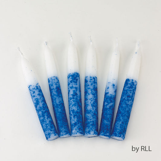 Blue and White Speckled Shabbat Candles